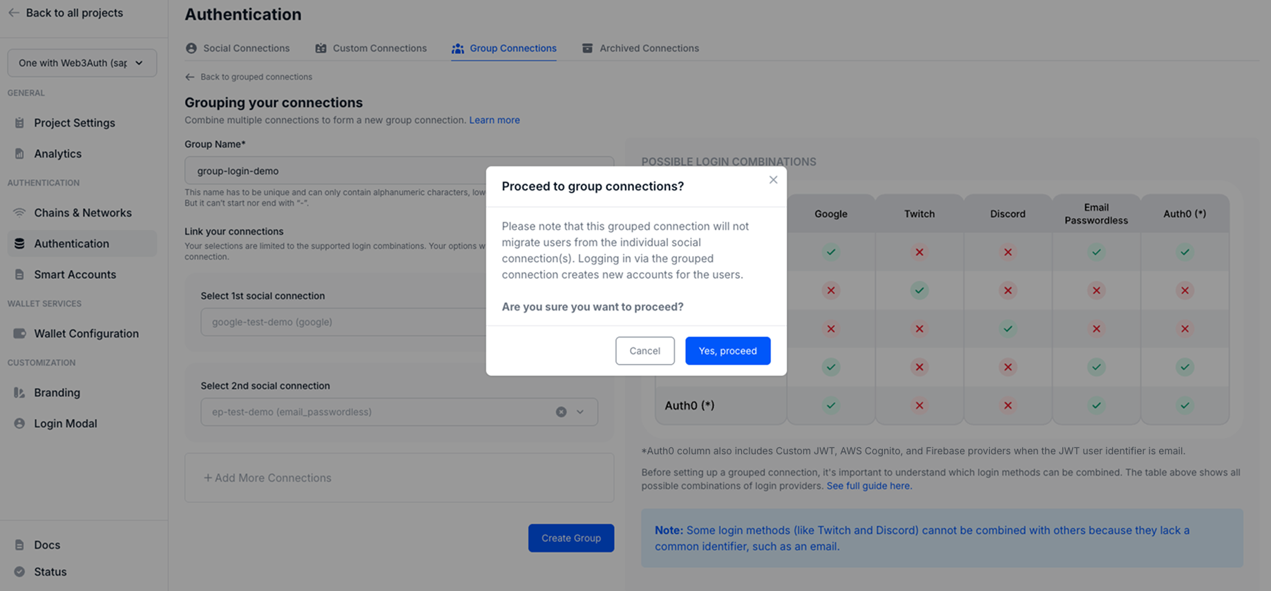 Authentication Group Connections Confirm